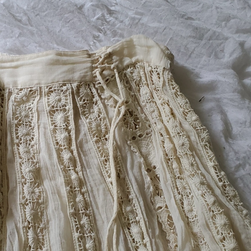 RARE Free People ivory lace cotton maxi skirt M